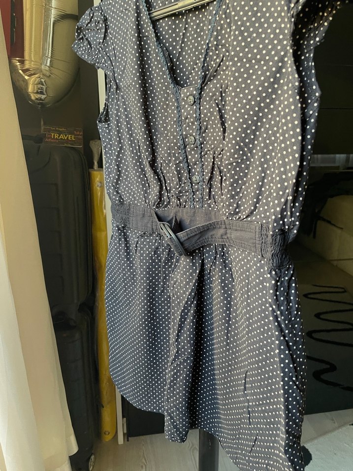 Düğmeli Puantiyeli Kemerli Gri hamile bluz - Görsel 3