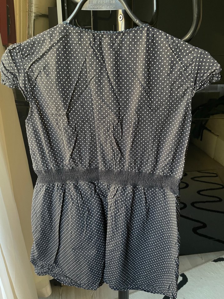 Düğmeli Puantiyeli Kemerli Gri hamile bluz - Görsel 2