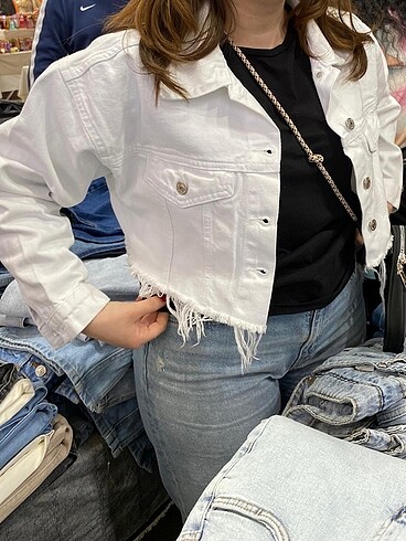 s Beden Beyaz kot crop ceket