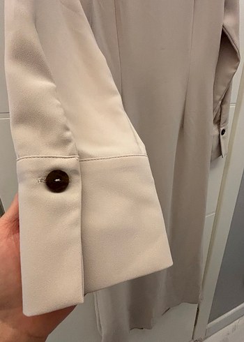 Düğmeli Bej Kadın elbise - Görsel 10