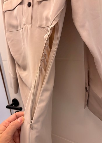 Düğmeli Bej Kadın elbise - Görsel 5