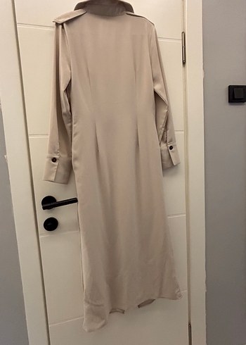 Düğmeli Bej Kadın elbise - Görsel 7