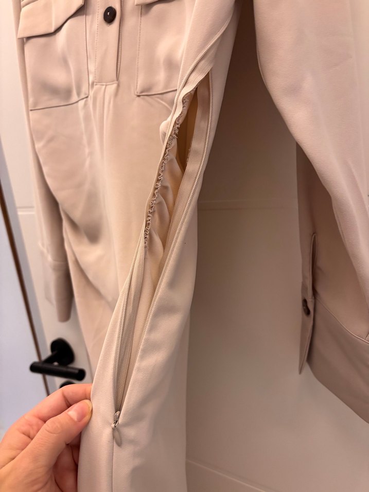 Düğmeli Bej Kadın elbise - Görsel 5