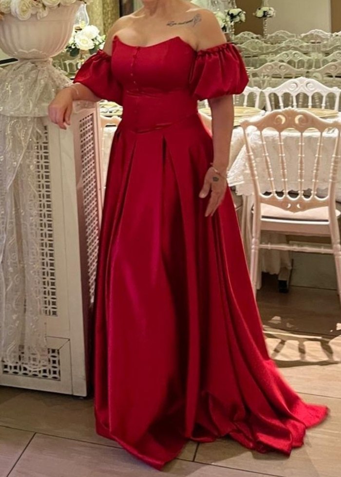 Vintage Kırmızı Drapeli Uzun Abiye Elbise - Görsel 5