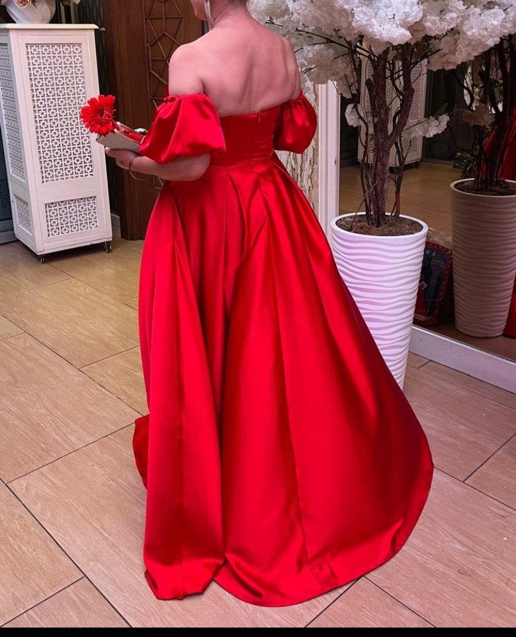 Vintage Kırmızı Drapeli Uzun Abiye Elbise - Görsel 4