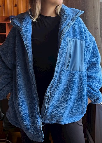 Mavi Peluş Kadın Oversize Ceket
