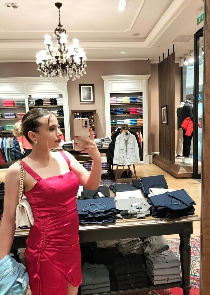 Bordo saten elbise - Görsel 2