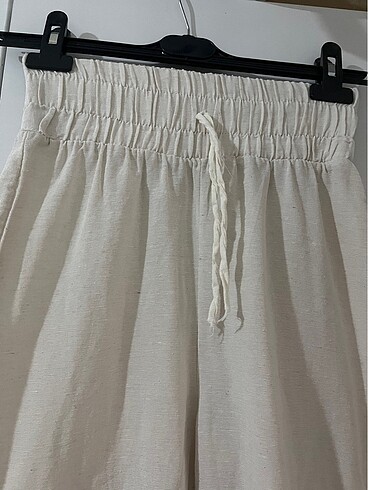Diğer Keten Bej Bol Paça Yazlık Pantolon (Hiç Giyilmedi)