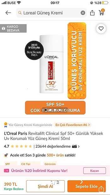 SPF 50+ güneş kremi