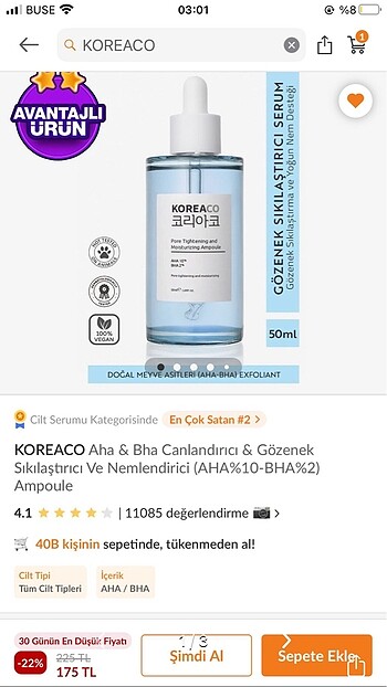 Koreaco aha&bha içerikli serum