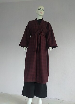 Ekoseli kimono cepli kışlık