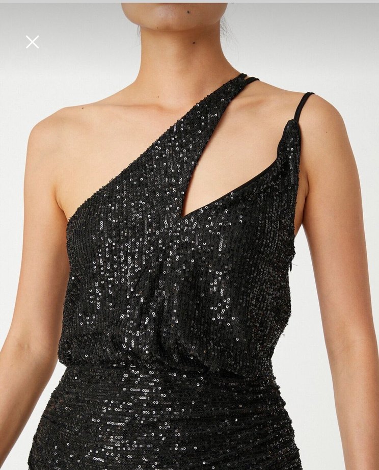 Parlak Siyah Mini Payetli Elbise - Görsel 4