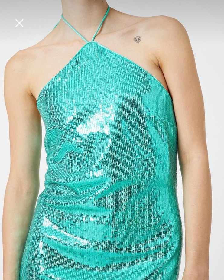 Parlak Turkuaz Mini Payetli Kokteyl Elbisesi - Görsel 4