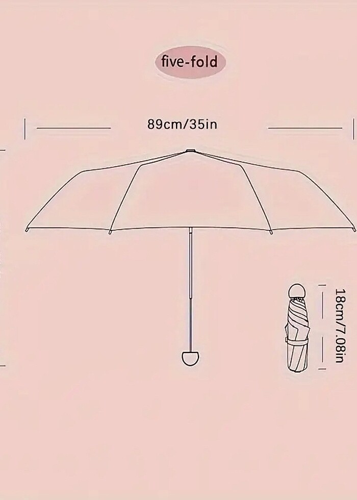 Pembe Mini Cep Boy Şemsiye - Görsel 3