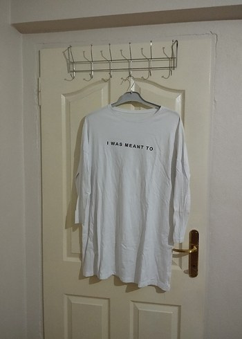 Beyaz uzun tunik sweatshirt