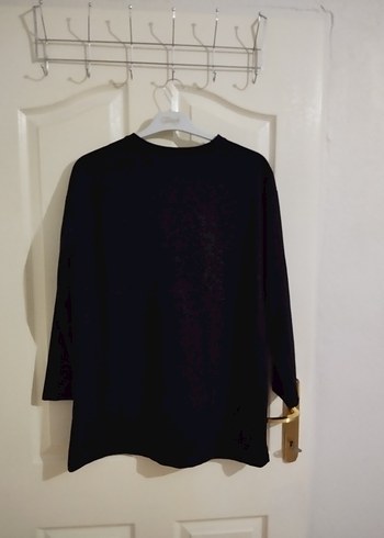 38 Beden Siyah Baskılı Uzun Kollu Sweatshirt tunik