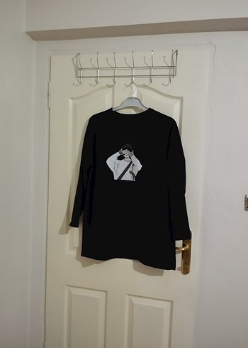 Siyah Baskılı Uzun Kollu Sweatshirt tunik