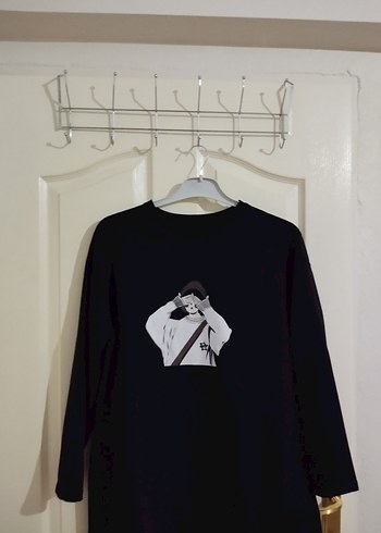 LC Waikiki Siyah Baskılı Uzun Kollu Sweatshirt tunik