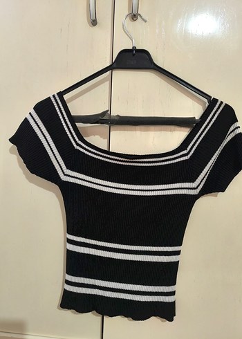 xs Beden siyah Renk Çizgili Siyah Triko Crop Top