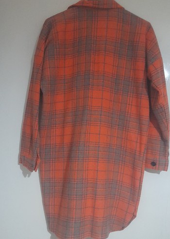 Düğmeli Ekose Gri turuncu Kadın Gömlek - Görsel 6