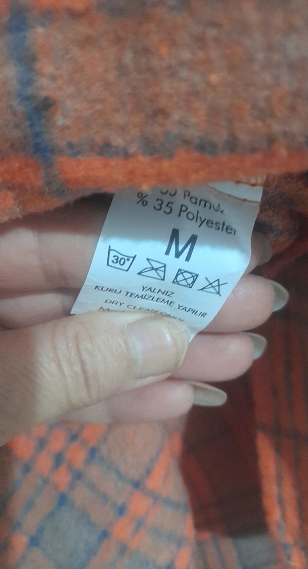 Düğmeli Ekose Gri turuncu Kadın Gömlek - Görsel 5