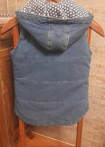 Düğmeli Kız Kot Yelek Çiçek Desenli - Görsel 5