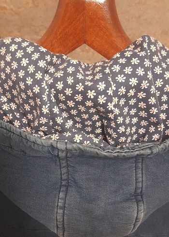 Düğmeli Kız Kot Yelek Çiçek Desenli - Görsel 6