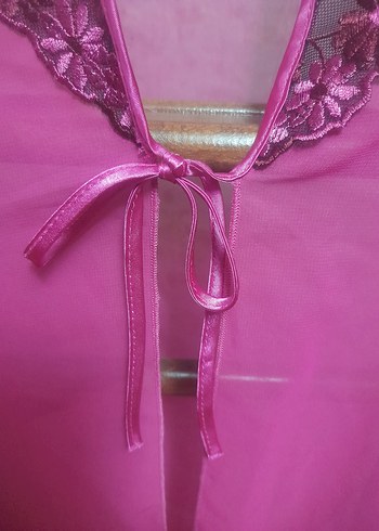 Pembe Nakışlı Uzun Kollu Bohem Kadın Sabahlık - Görsel 4