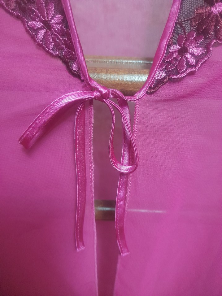 Pembe Nakışlı Uzun Kollu Bohem Kadın Sabahlık - Görsel 4