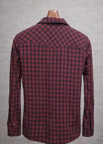 Bordo Kareli Erkek Gömlek, Düğmeli, Uzun Kollu - Görsel 5