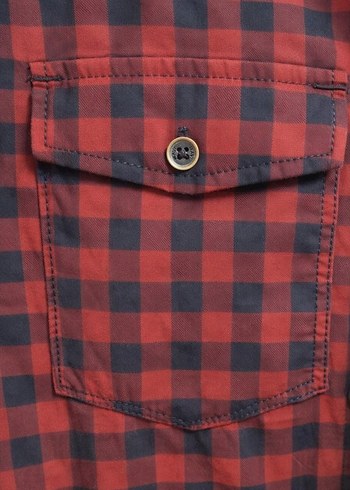 Bordo Kareli Erkek Gömlek, Düğmeli, Uzun Kollu - Görsel 2