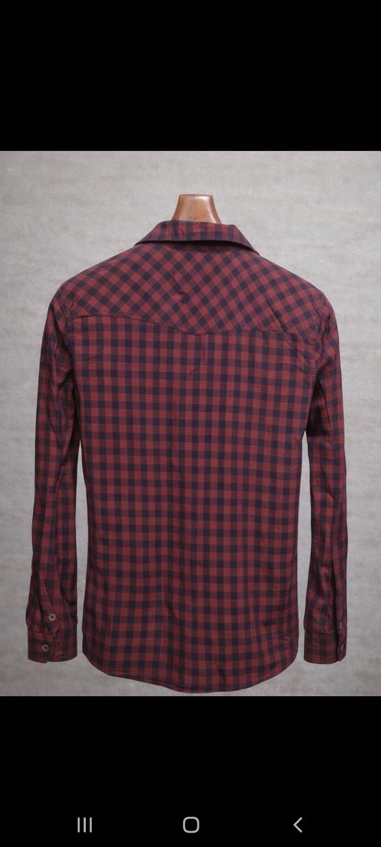 Bordo Kareli Erkek Gömlek, Düğmeli, Uzun Kollu - Görsel 5