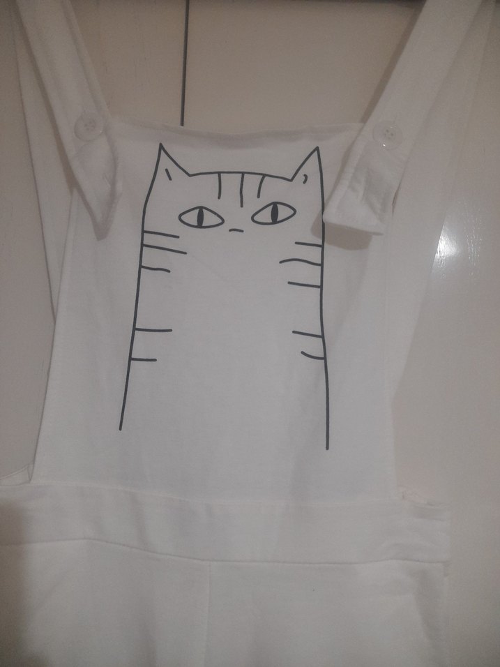 Beyaz kedi desenli Kadın Tulum - Görsel 2