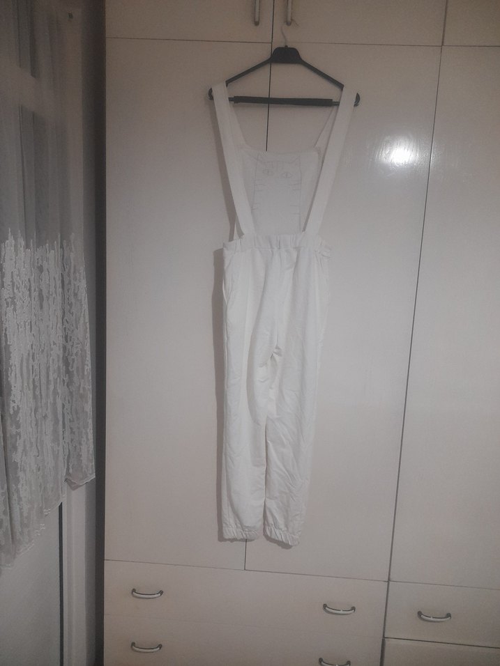 Beyaz kedi desenli Kadın Tulum - Görsel 5