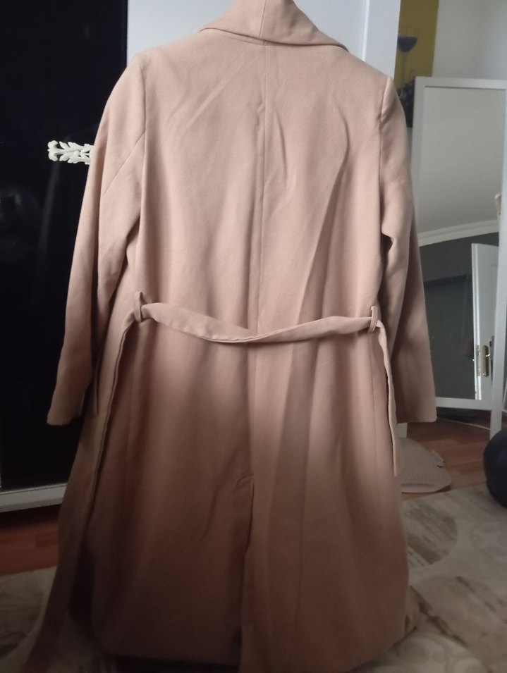 Bej Uzun Süet Kadın Kaban - Görsel 3