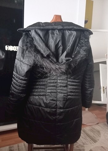 Kadın Siyah Midi Kışlık Fermuarlı Mont - Görsel 3