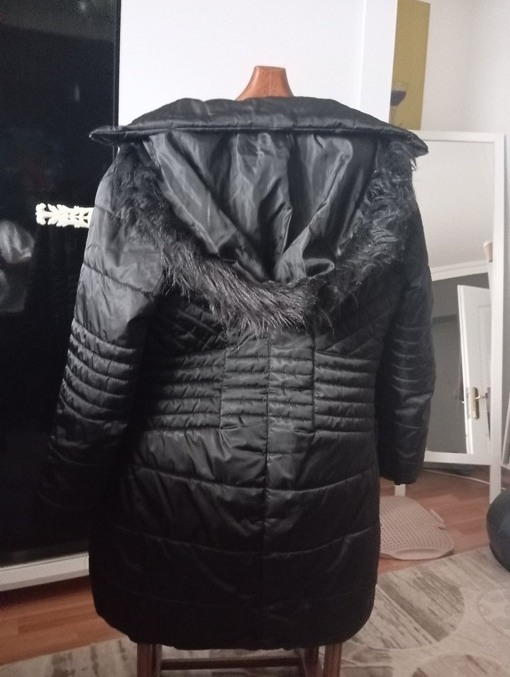 Kadın Siyah Midi Kışlık Fermuarlı Mont - Görsel 3