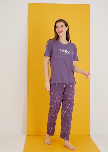 Diğer Mor Desenli Kadın Pijama Takımı