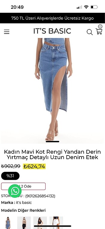 s Beden ten rengi Renk yırtmaçlı midi kot etek