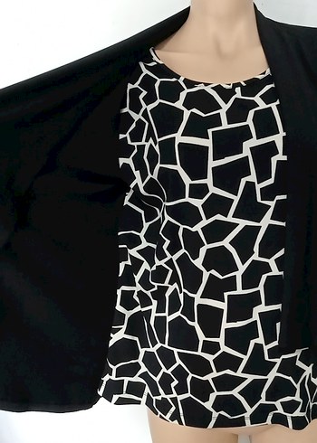 l Beden siyah Renk Paulmark Zebra Desenli Drapeli Bluz L Beden