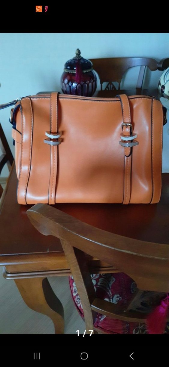 Bej Deri Kadın Omuz Çantası - Görsel 2