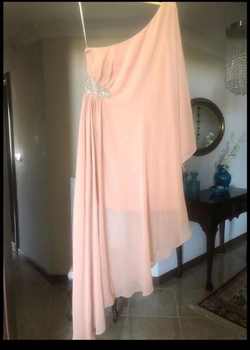 Kadın Bej Drapeli Uzun Abiye Elbise - Görsel 2