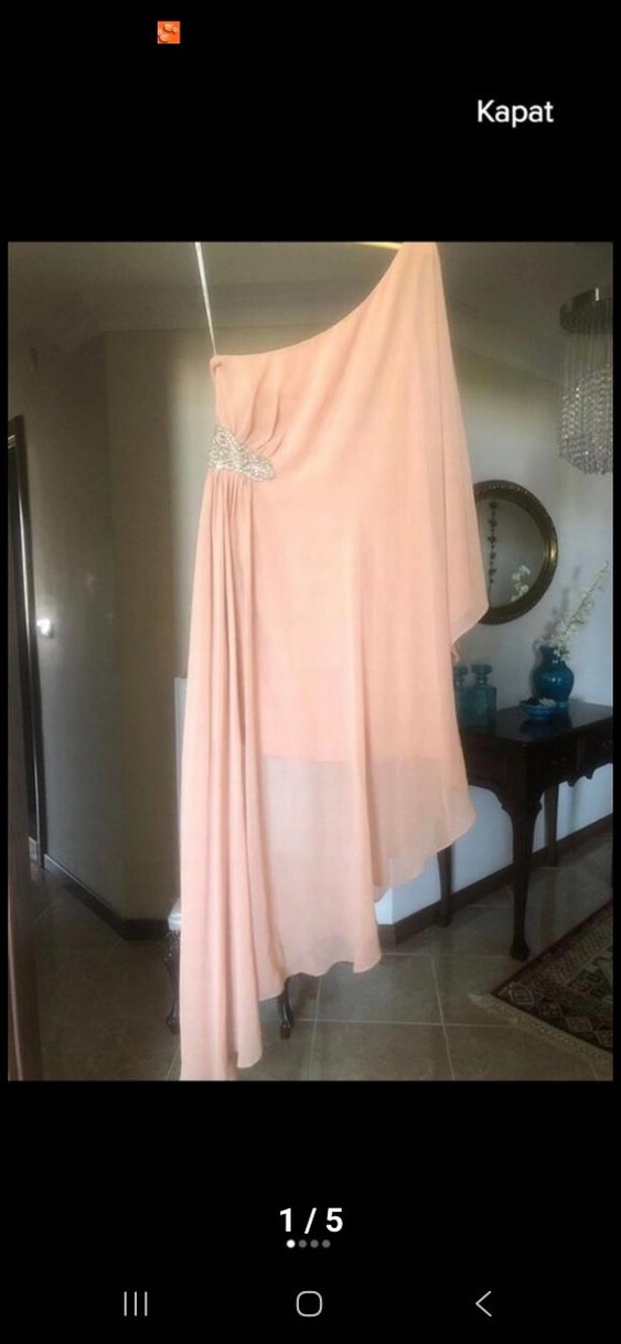 Kadın Bej Drapeli Uzun Abiye Elbise - Görsel 2