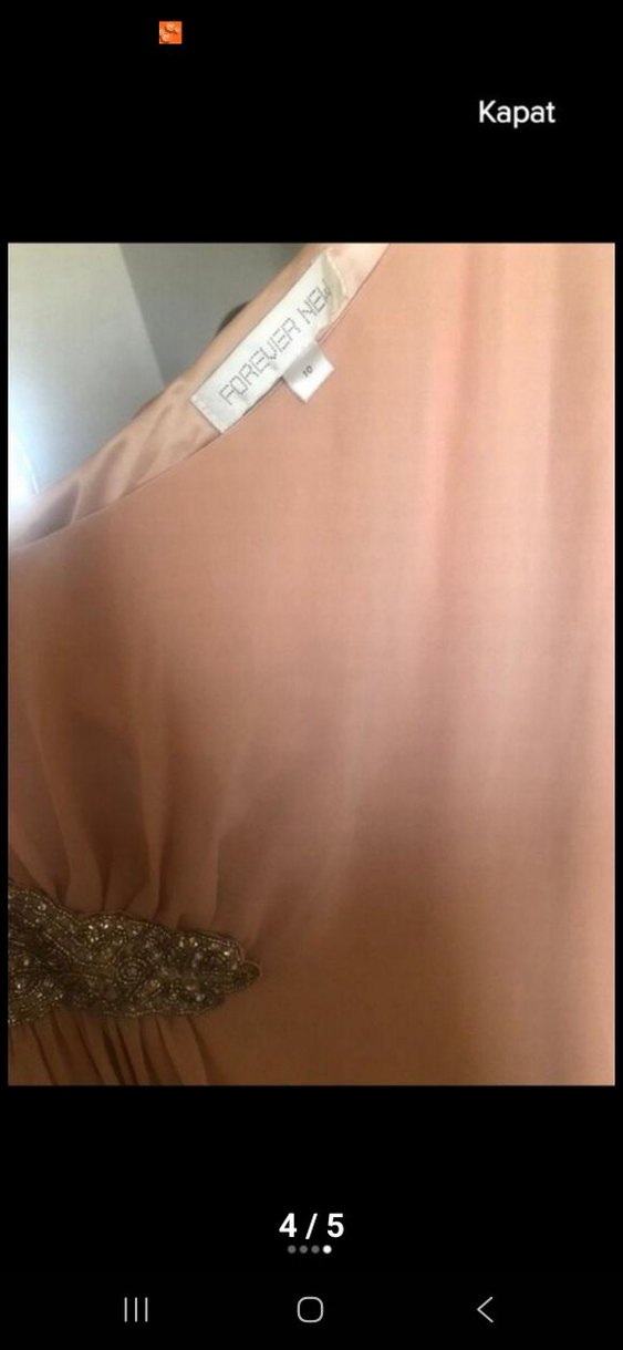 Kadın Bej Drapeli Uzun Abiye Elbise - Görsel 4