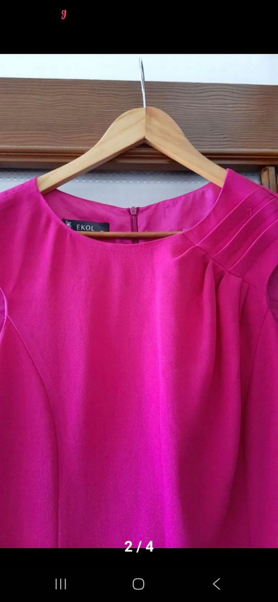 Pembe Midi Drapeli Kolsuz Kadın Elbise - Görsel 2