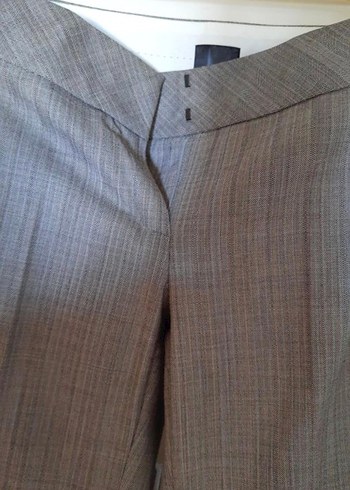 Düğmeli Bej Keten Kadın Kumaş Pantolon - Görsel 2