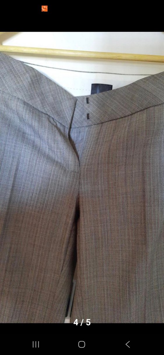 Düğmeli Bej Keten Kadın Kumaş Pantolon - Görsel 2