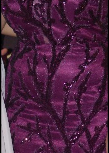 Bordo Dantel İşlemeli Uzun Abiye Elbise - Görsel 4