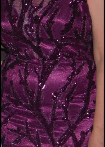 Bordo Dantel İşlemeli Uzun Abiye Elbise - Görsel 3