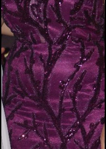 Bordo Dantel İşlemeli Uzun Abiye Elbise - Görsel 2